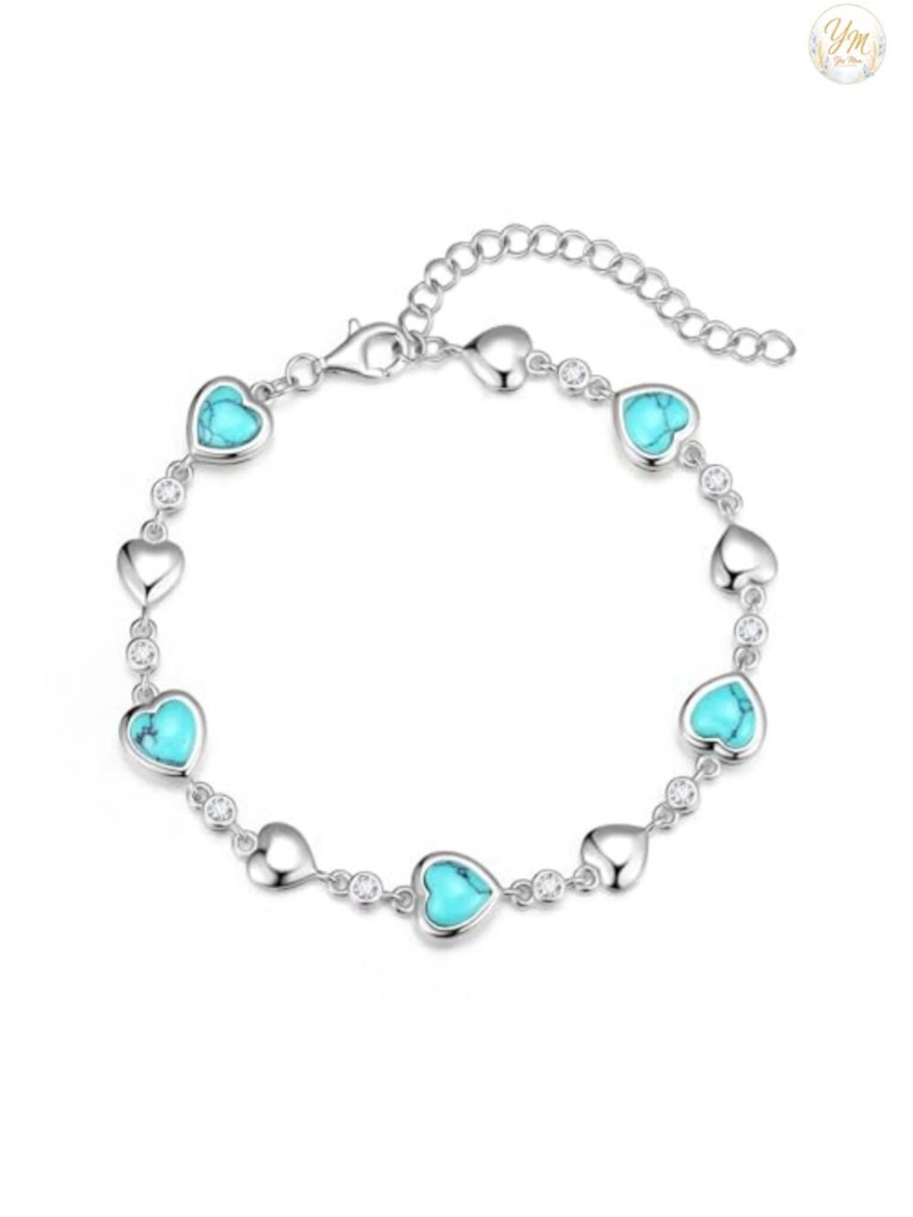 Turquoise Heart Tennis Bracelet for Women CZ Birthstone Jewelry Gift